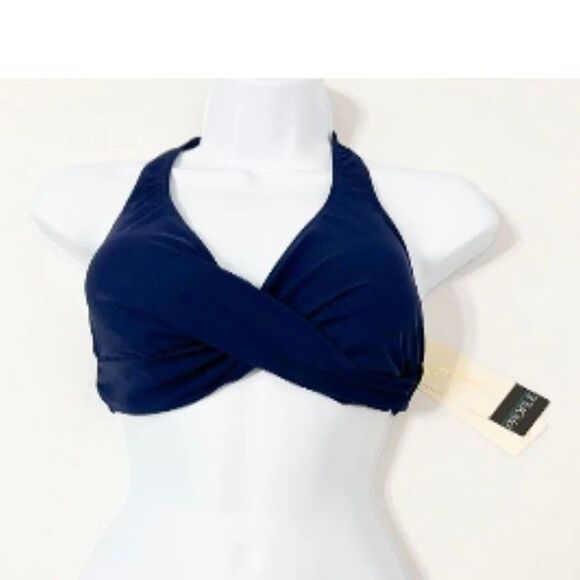 Profile by Gottex NWT Sz 32C  Navy Twist Front Halter V-Neck Bikini Top Swimsuit - Picture 6 of 10